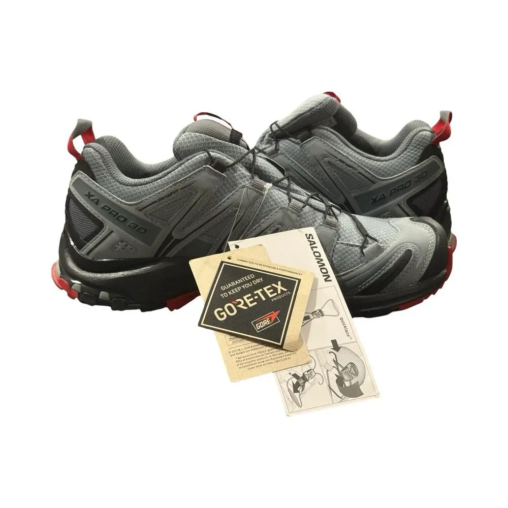 Size 8 Salomon XA Pro 3D GTX Lead Black Cherry Red Mens Trail Shoes 407894